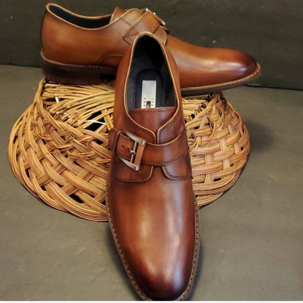 JOSEPH ABBOUD LEATHER SHOES Monk Strap BUCKLE Size 8.5 New
